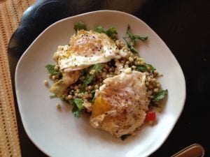 minted couscous and fried eggs